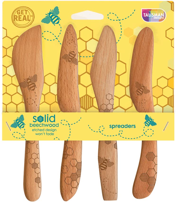 Talisman Designs Laser Etched Beechwood Spreaders | Set of 4 Honey Bee Design | Cutting, & Spreading Cheese | Cute & Functional - Image 5